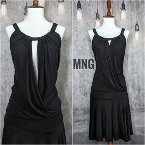 MNG x Mango split bodice cocktail dress, small, black